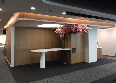 Timber-finish office breakout counter
