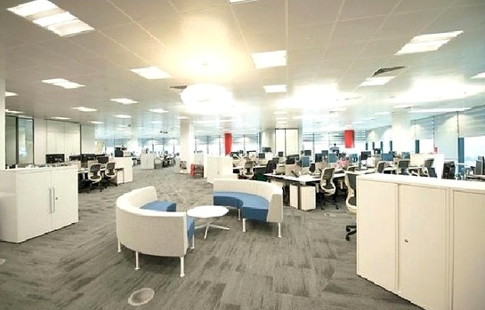 Open-plan office with collaborative seating